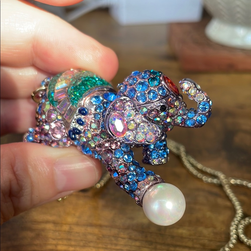 Multicolor Crystal Elephant Pendant Necklace